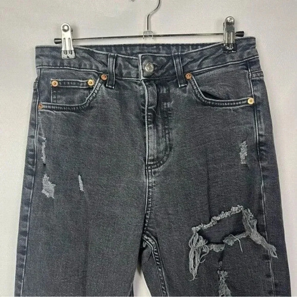 Topshop Black Distressed Raw Hem High Rise Jeans 28 - Picture 3 of 3